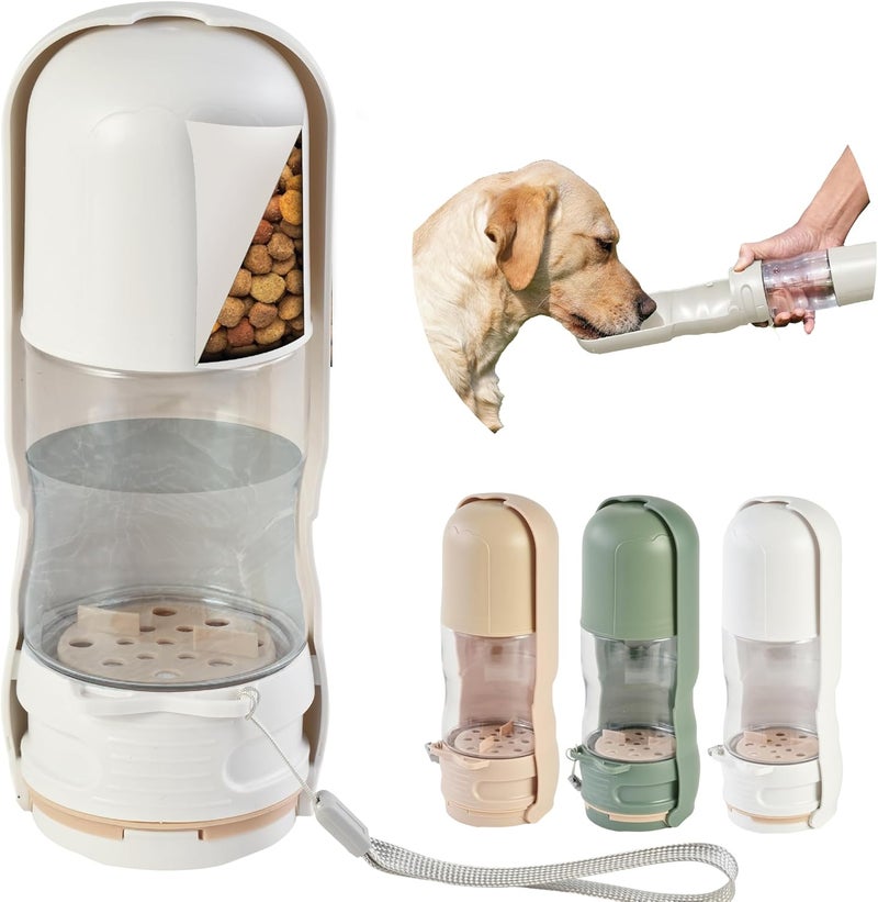 desired tools Desired Things Portable Pet Food and Water Dispenser, 2 in 1 Cat & Small Dog Water Bottle & Food Container, Lightweight, BPA Free Pet Water Bottle Traveling Essentials for Walking & Hiking - White - Image 1